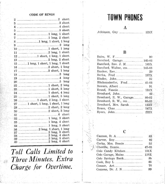 Colo Telephone Company 1926 Directory image 03