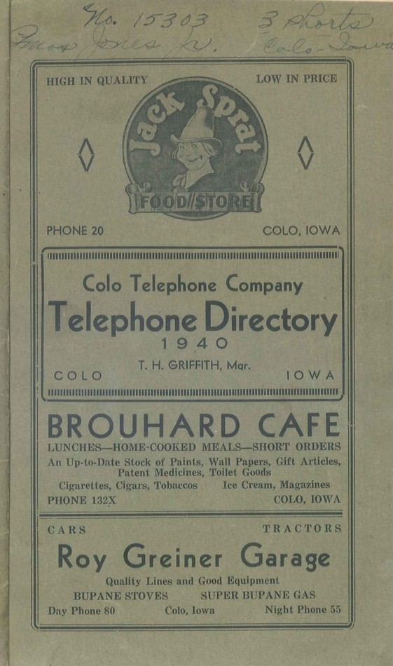 Colo Telephone Company 1940 Directory image 01