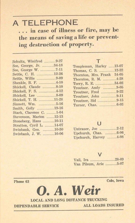 Colo Telephone Company 1940 Directory image 15