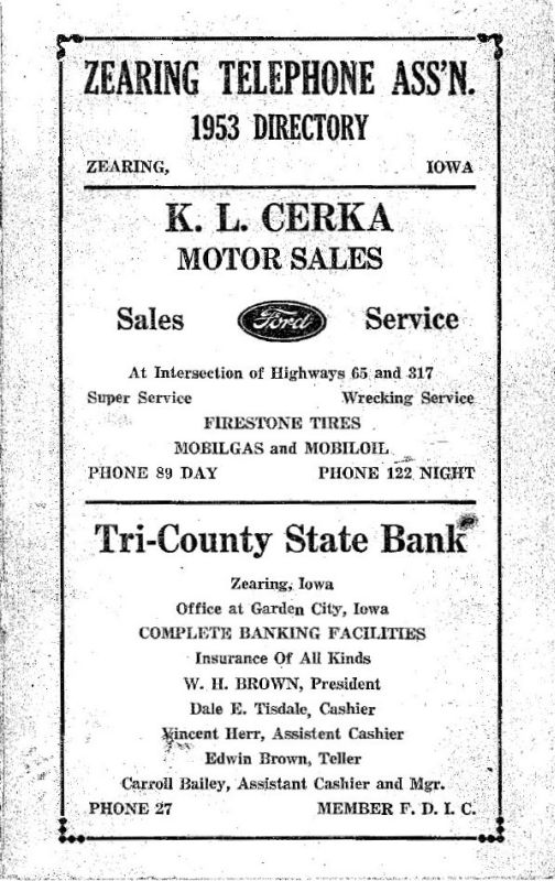Zearing, Iowa 1953 Phone Directory image 02