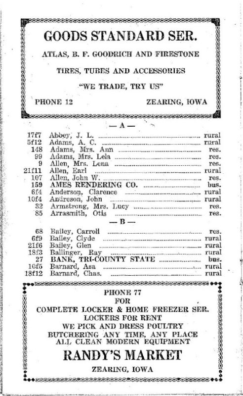 Zearing, Iowa 1953 Phone Directory image 09