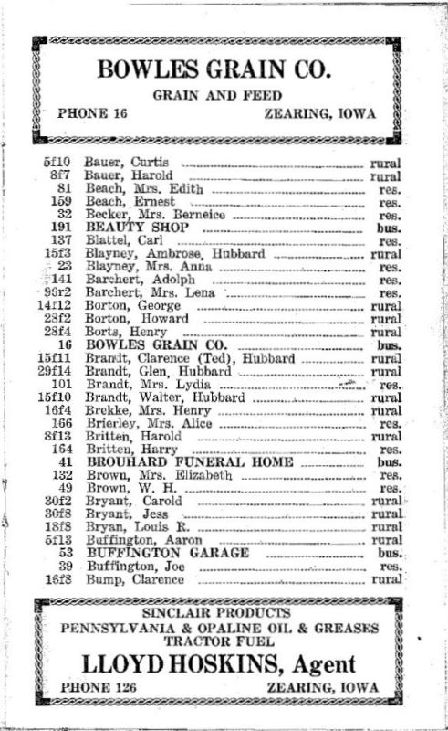 Zearing, Iowa 1953 Phone Directory image 10