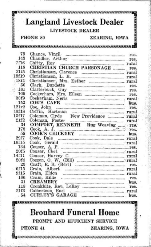 Zearing, Iowa 1953 Phone Directory image 12