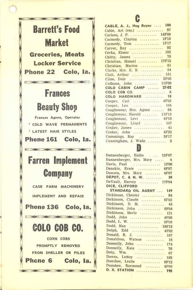 Colo Telephone Company 1956 Directory image 05