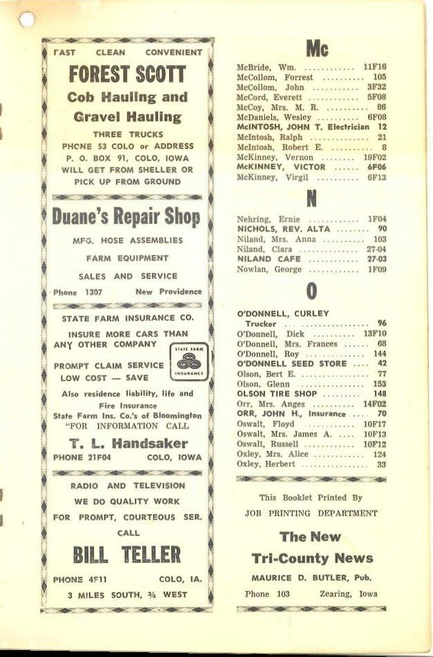 Colo Telephone Company 1956 Directory image 09