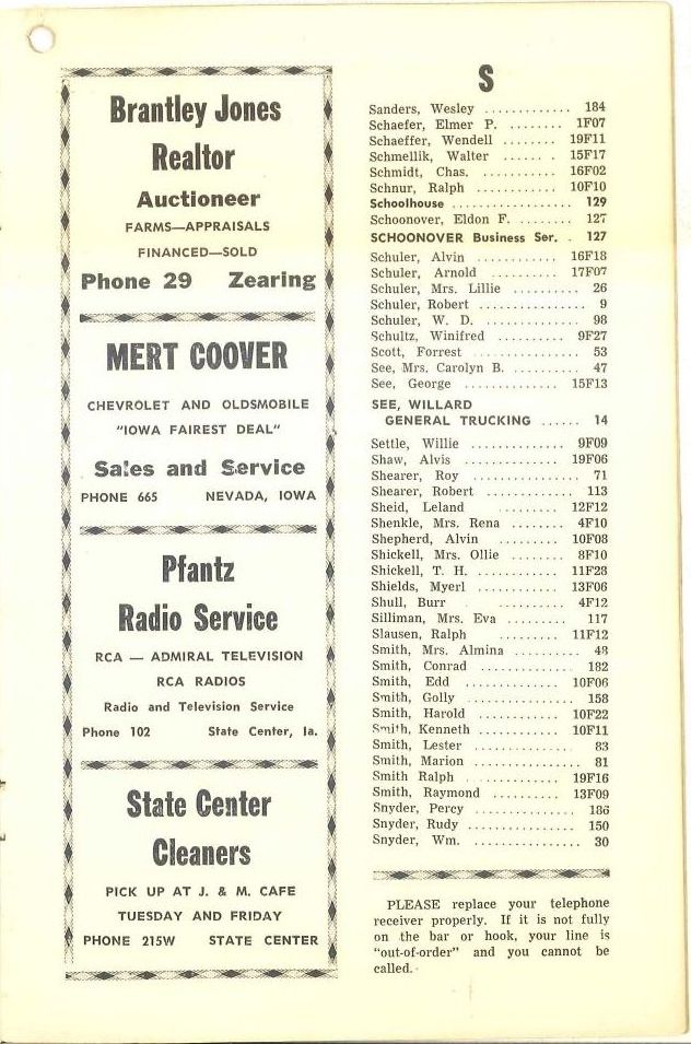 Colo Telephone Company 1956 Directory image 11