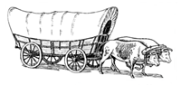 covered wagon pulled by oxen