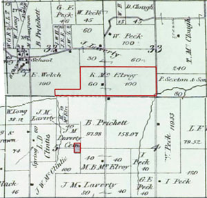 map of Peck Cemetery and nearby Poor Farm