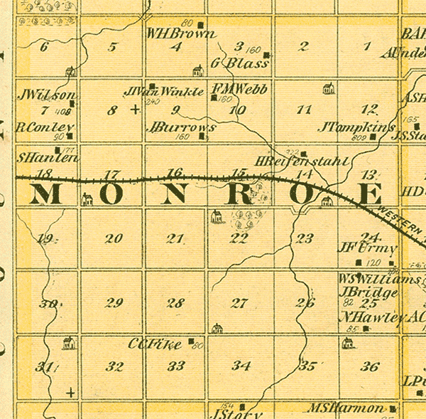 1875 Map Of Monroe Township Benton County Iowa 6169