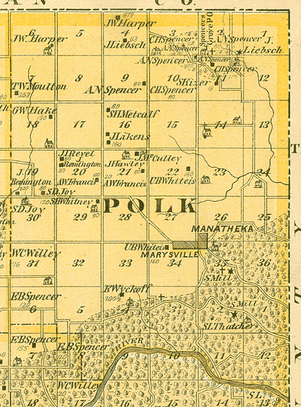 1875 Map of Polk Township Benton County Iowa