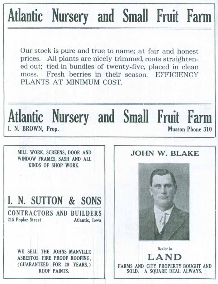 Atlantic Nursery, I. N. Sutton & Sons, John W. Blake Advertisements