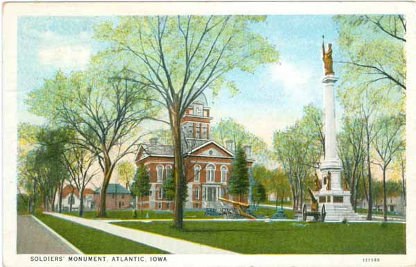 Cass County Soldiers Monument with Cannons & Courthouse, Atlantic, Iowa