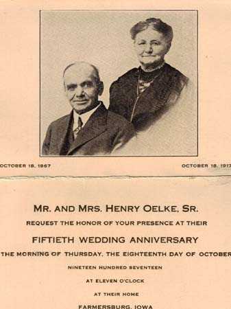William H. & Caroline Oelke 50th Anniv. announcement, 1917