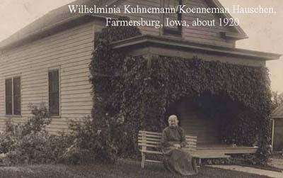 Wilhelminia Hauschen in front of her home in Farmersburg, ca1920