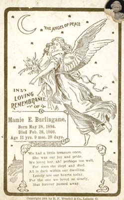Mamie Burlingame remembrance card