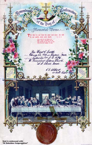 Hazel Elizabeth Bartels confirmation certificate, 1934