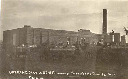 Opening day at the Strawberry Point creamery, 1908 - photo postcard