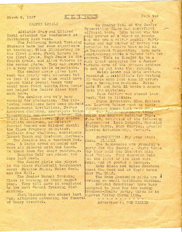 Elkader HS Tatler - March 1927, pg 2