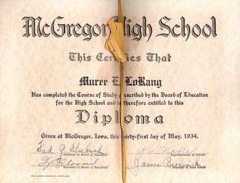 Muree LoRang's 1934 McGregor HS diploma
