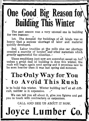 1920 Joyce lumber advertisement