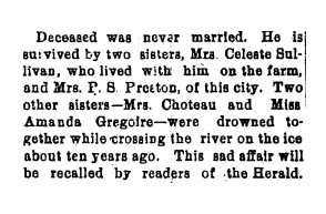 Frank Gregoire obituary, January 1, 1889