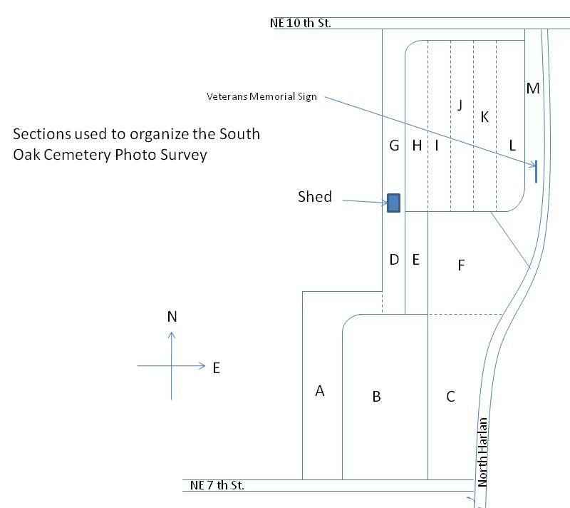 South Oak cemetery Section Guide by Bill Waters, Guthrie County, Iowa