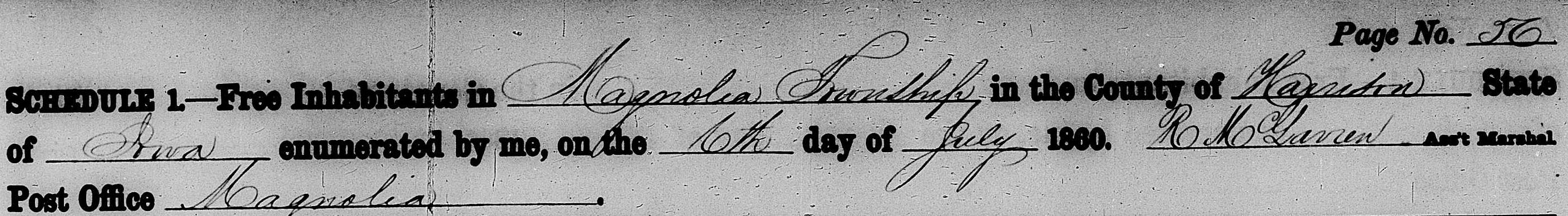 Chatburn Census 1860, Magnolia Twp., Harrison Co., Iowa