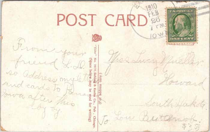 St. Joseph's Parsonage, Earling, Iowa Postcard Back