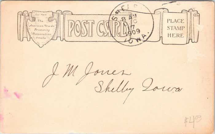 J. M. Sutton Company, Shelby, Iowa Postcard Back