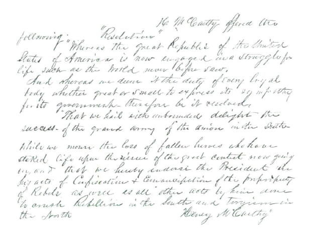 Handwritten Civil War Resolution
