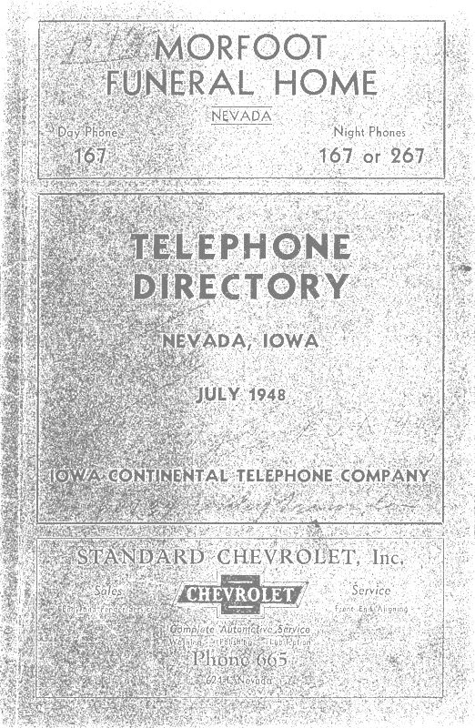 Nevada, Iowa 1948 Phone Directory image 1